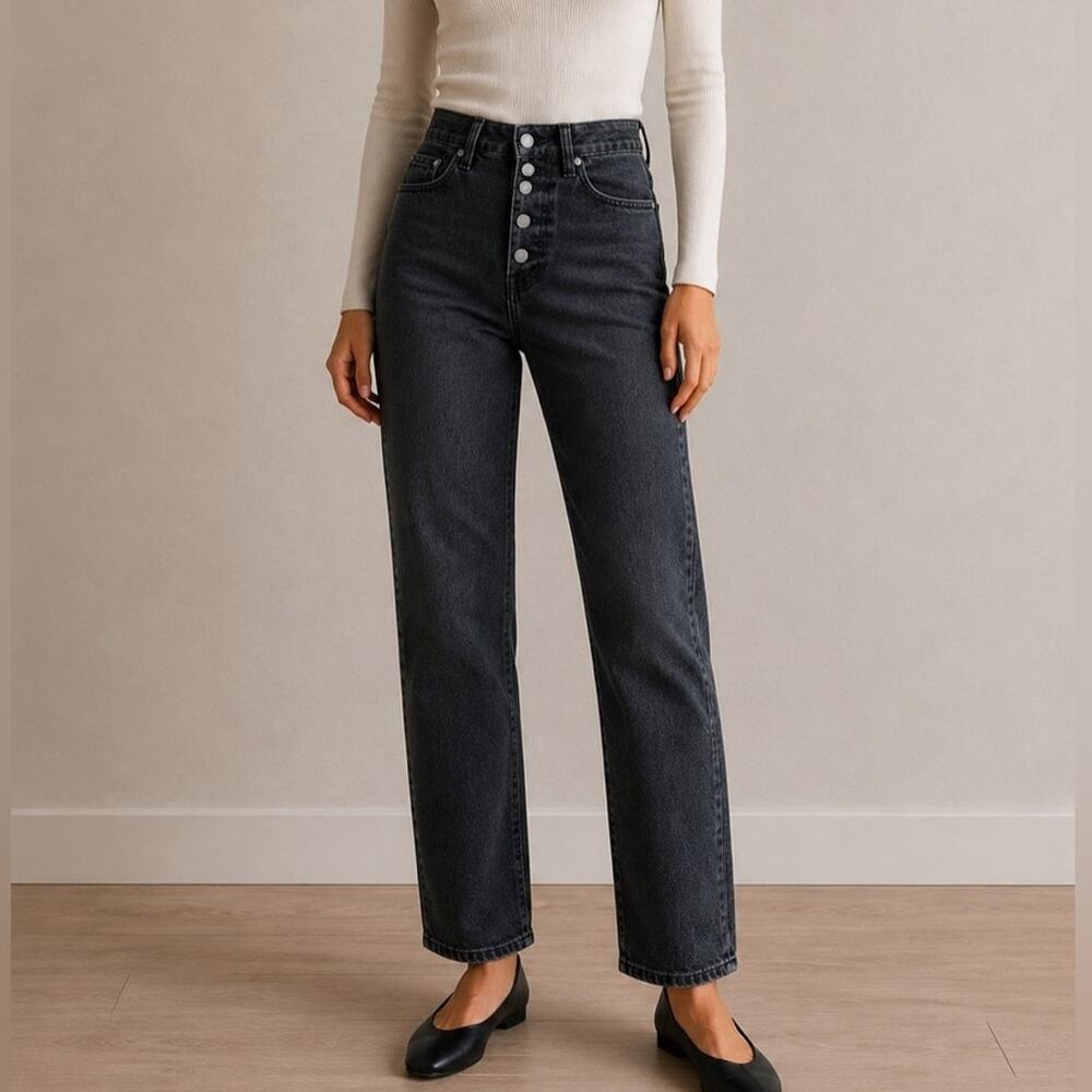 Everlane Black High Rise Straight Leg Jeans Button Fly 29R (8/Medium) Luxury